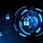 A futuristic digital globe secured with locks illustrating the role of AI in national security operations